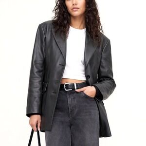 Vintage 90s Hillard Hanson 100% Lambskin Leather Blazer Jacket Women M Black